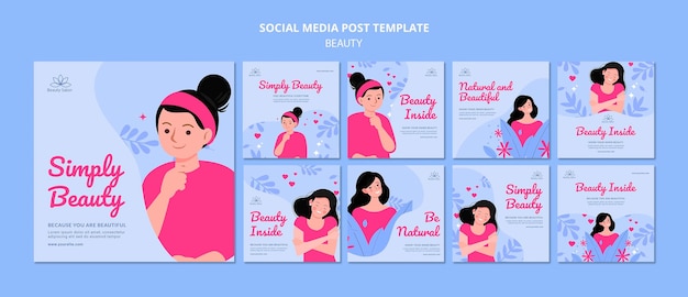 Illustrati i post sui social media di bellezza