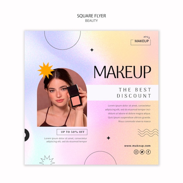 PSD beauty square flyer template with gradient pastel colors