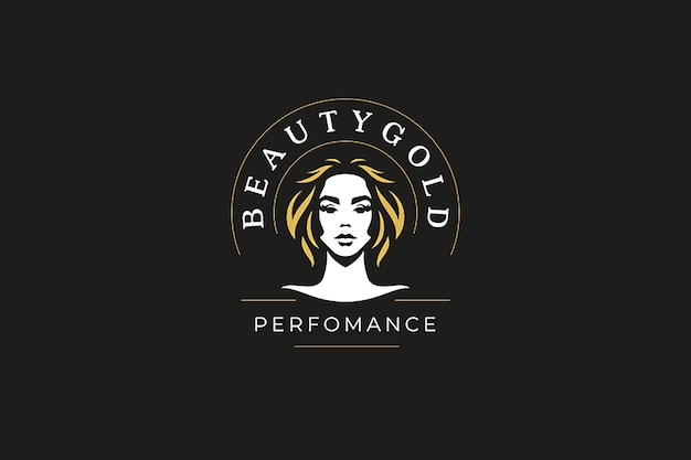 beauty woman portrait blonde hair minimalist silhouette fashion logo design template flat