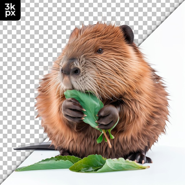 A beaver with a leaf in his mouth and the letter k on it