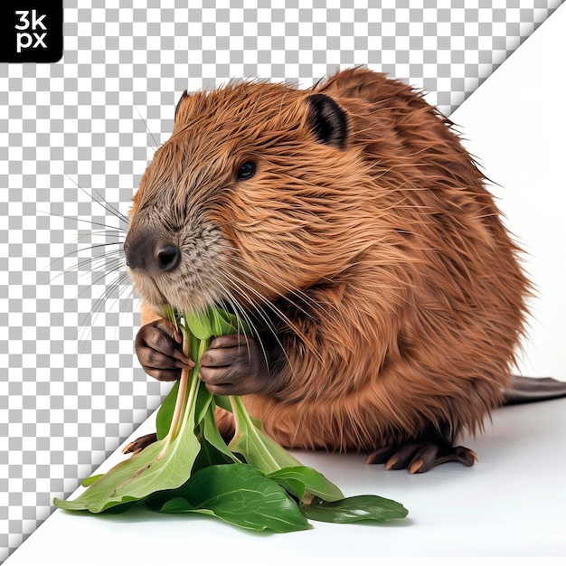 PSD a beaver with a leaf in its mouth and a black box with the letter k on it