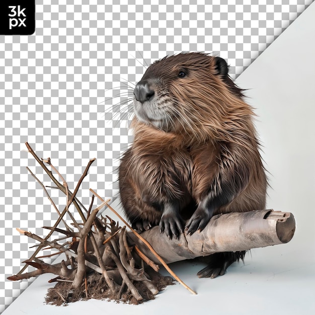 PSD a beaver with a log in his mouth and a log in front of him