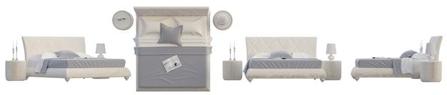 bed from various angles 3d rendering interior lighting mood transparent background