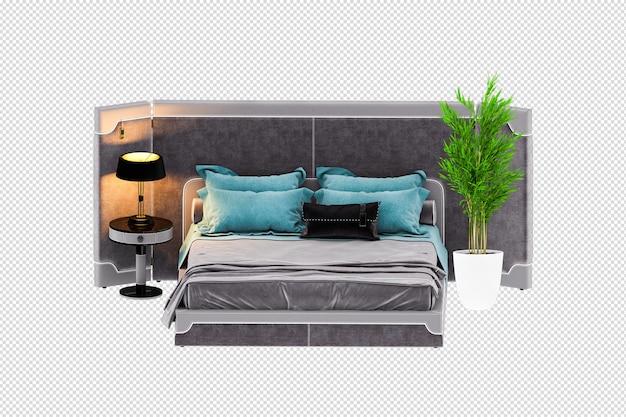 Bed interior  3d rendering isolated