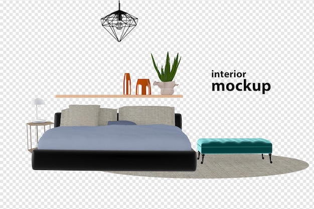 PSD bed interior mockup 3d rendering isolated