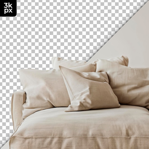 PSD a bed with pillows and a picture of a pillow with the letters k - p on it