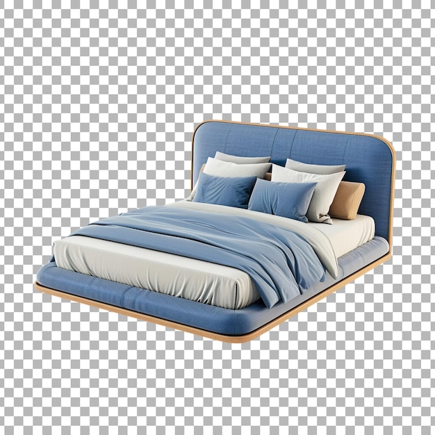 PSD a bed with a wooden frame and a pillow on it on a transparent background