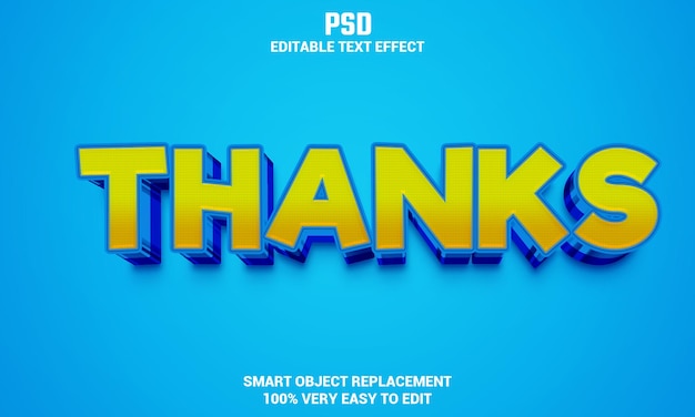 Bedankt 3d bewerkbaar teksteffect met achtergrond Premium Psd