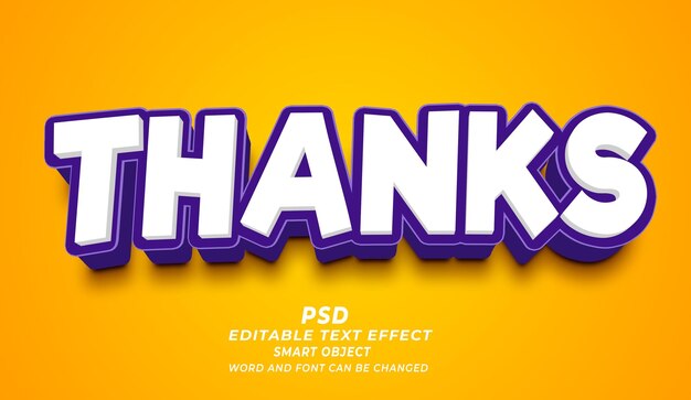 Bedankt 3D bewerkbaar teksteffect Photoshop PSD-stijl