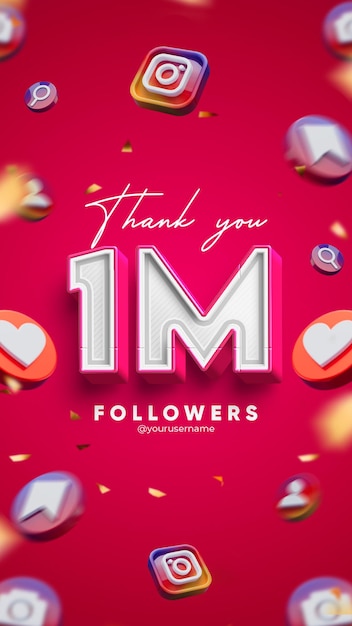 Bedankt op 1m social media banner voor vrienden en volgers voor instagram