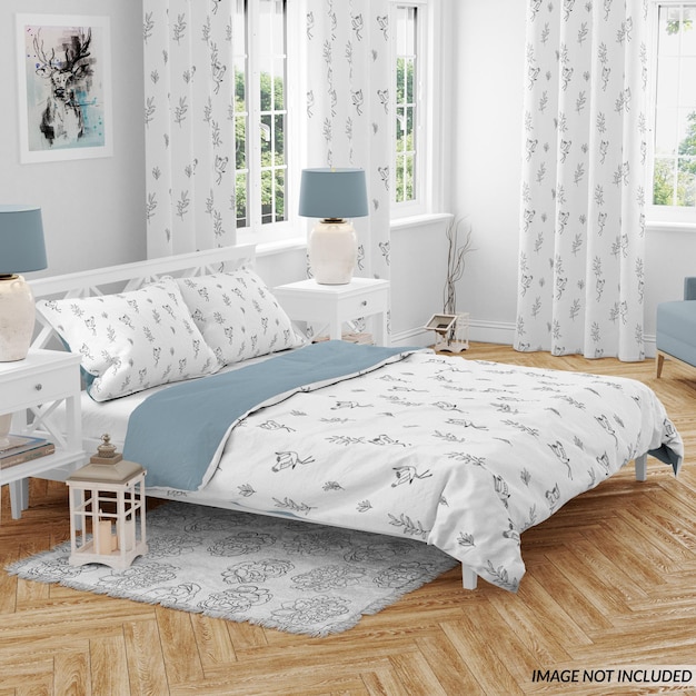 Mockup di biancheria da letto e tende