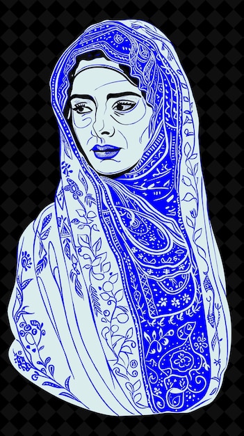PSD ritratto di una donna beduina che indossa un velo tradizionale e un lungo disegno a colori vivaci png collezioni