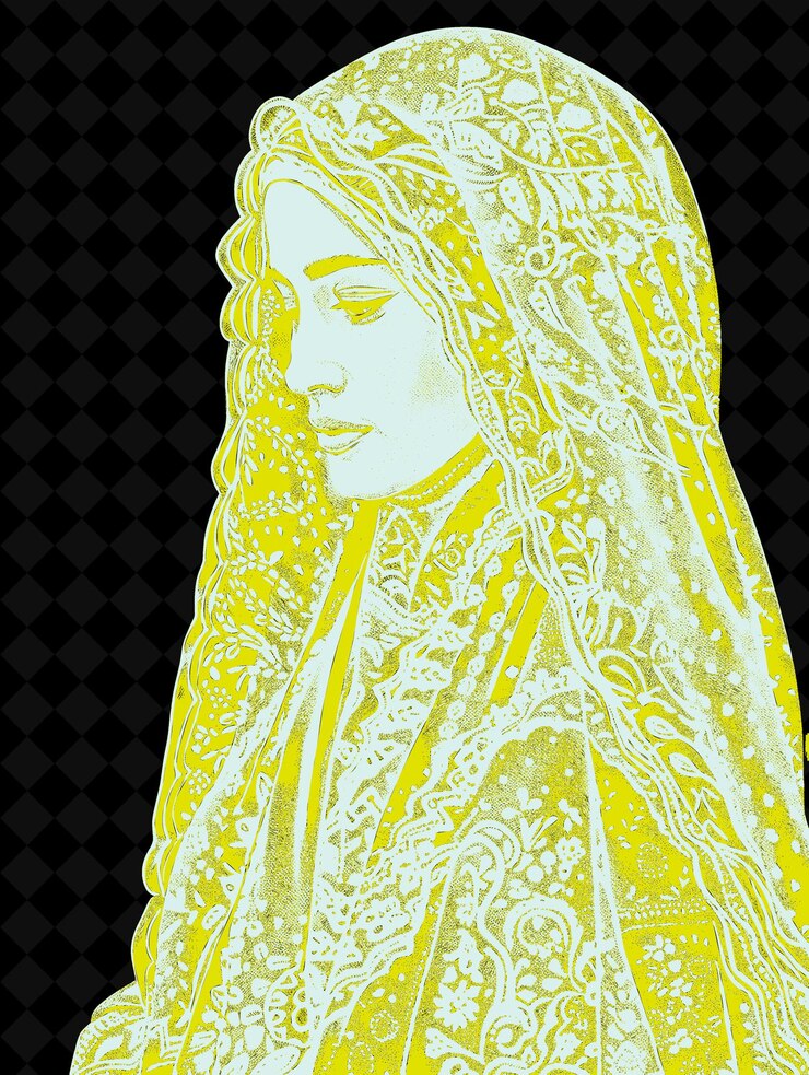 PSD bedouin woman portrait wearing a traditional veil and a long vivid color design png collections