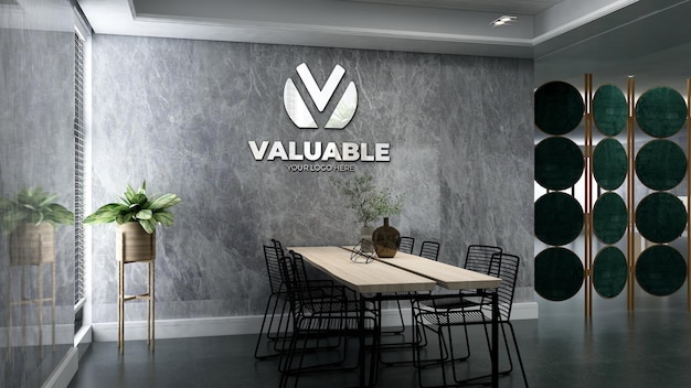 Bedrijfslogo mockup in de luxe kantoorvergaderruimte met stenen muur