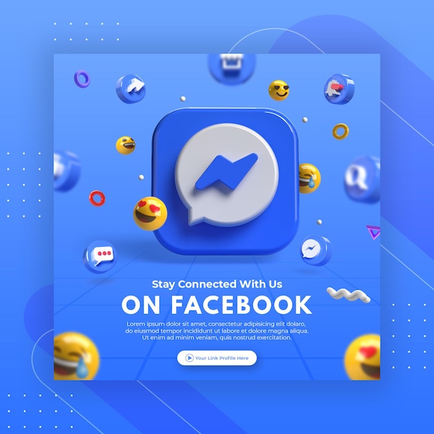 PSD bedrijfspaginapromotie met 3d render facebook messenger voor instagram postsjabloon