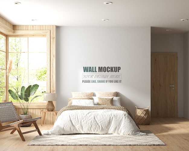 Bedroom decorated with scandinavian style wall mockup