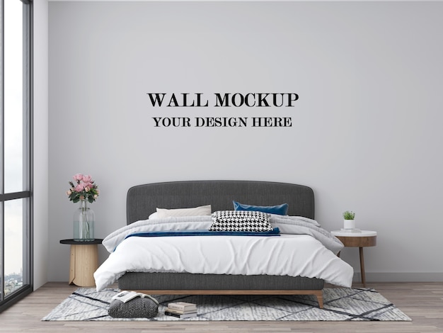 Visualizzazione 3d mockup parete vuota camera da letto