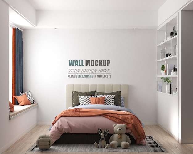 PSD the bedroom is decorated in a modern style wall mockup