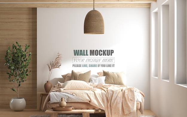 The bedroom is designed in the American style Wall mockup