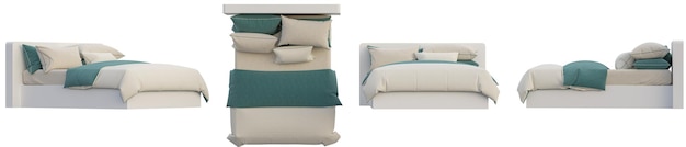 bedroom set from various angles 3d rendering transparent background