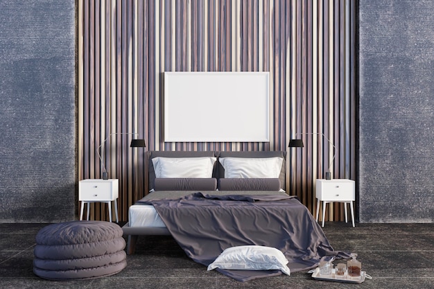 The bedroom with accent is made of wood