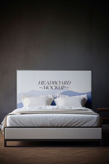 Bedroom with headboard bed mockup