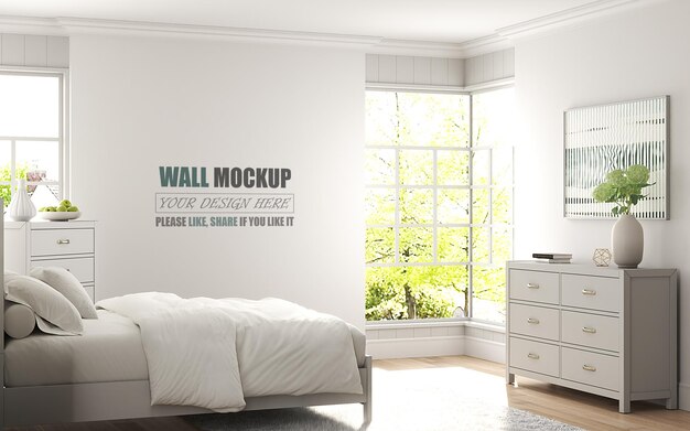 PSD a bedroom with natural light designed in american style wall mockup