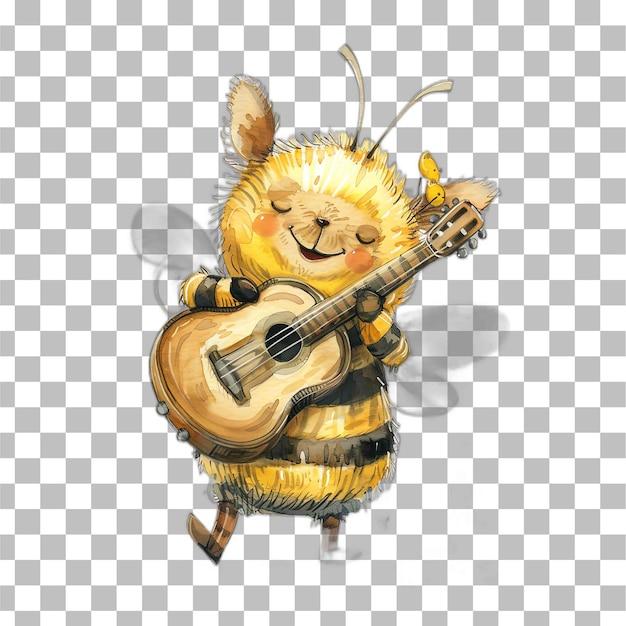 PSD bee cute animal with guitar for nursery