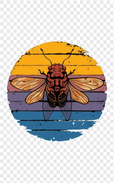 PSD a bee flies on a rainbow colored background