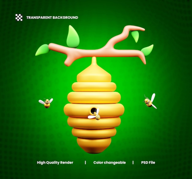PSD Иллюстрация 3d пчелиного улья или 3d веб-икона пчелиного дома