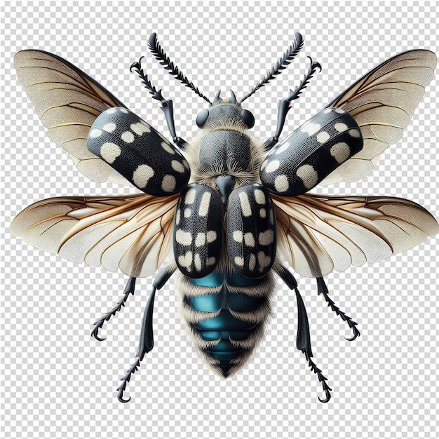 PSD a bee is shown with a blue and black markings