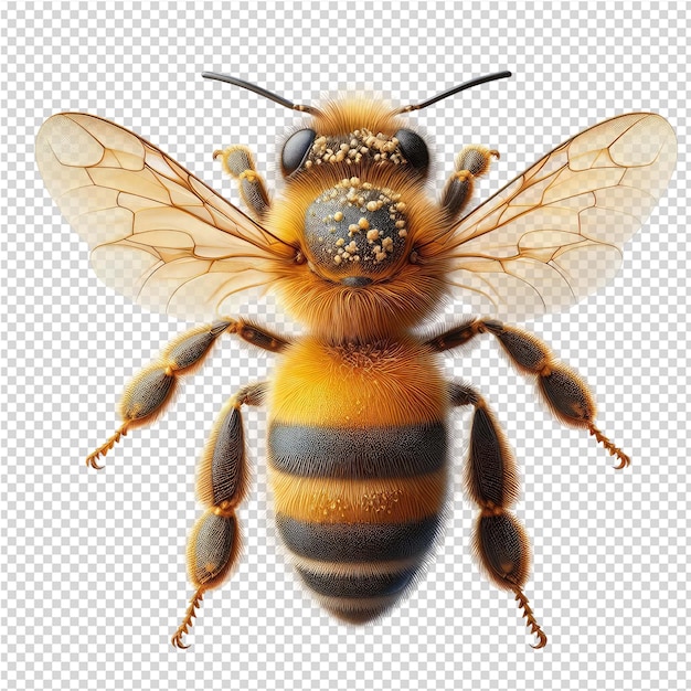 A bee with a black nose and yellow markings on its face