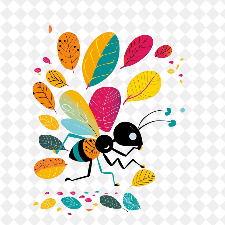 PSD a bee with colorful wings on the back of it