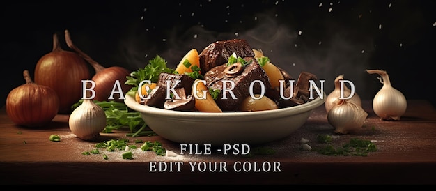 PSD beef bourguignon and poster background