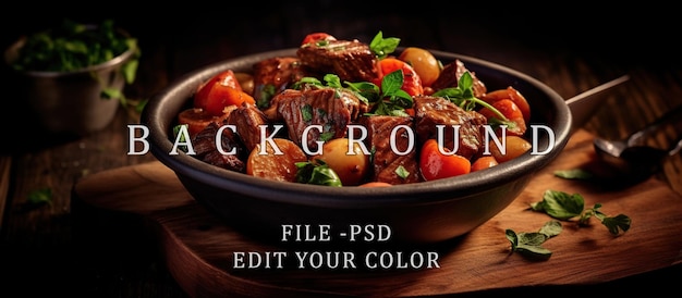 Beef bourguignon served on a wooden dining table