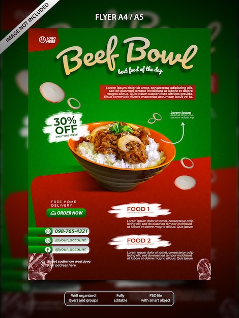 PSD beef bowl asian food poster a4 template