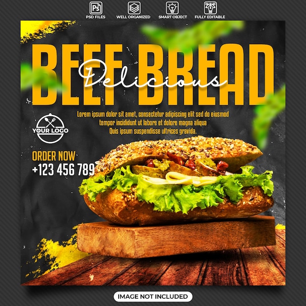 Beef bread food poster template