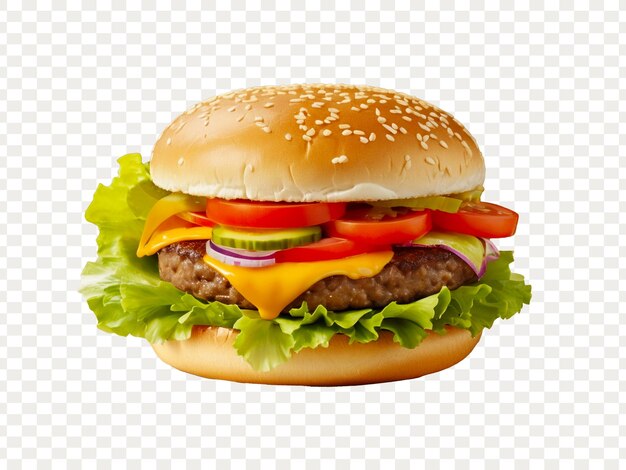透明な背景に隔離された牛肉ハンバーガー