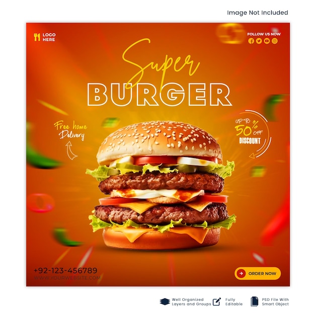 Beef burger social media promotional instagram post