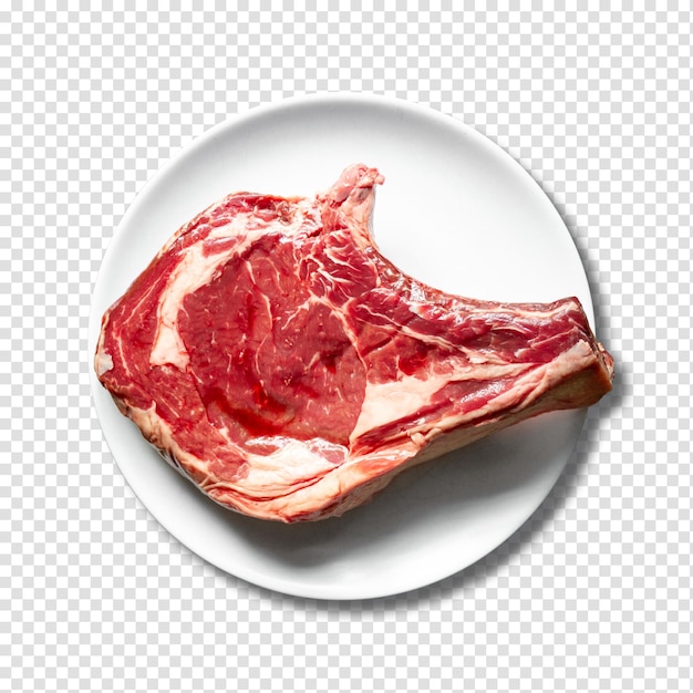 Beef prime rib on a plate isolated on white