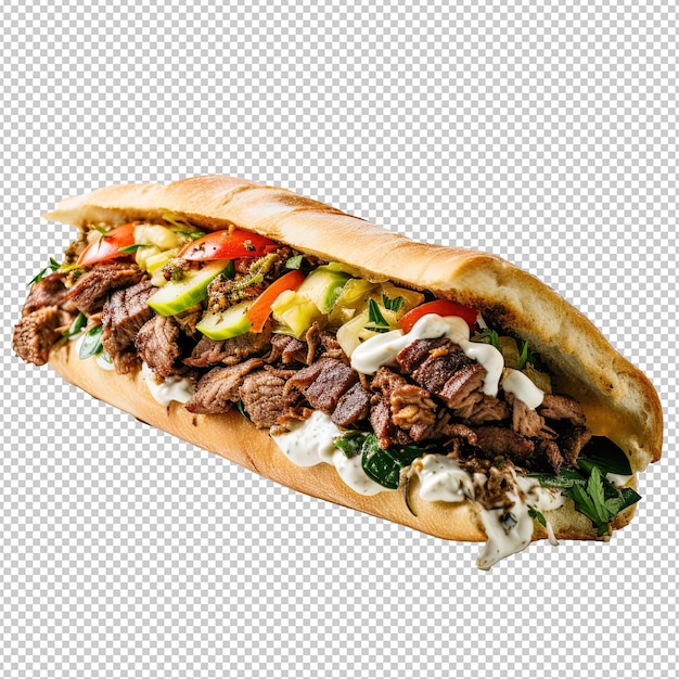 Beef shawarma in a loaf on a white background