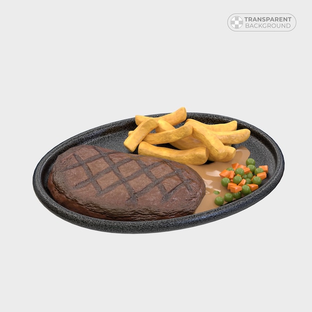 PSD beef steak and fries on a plain background