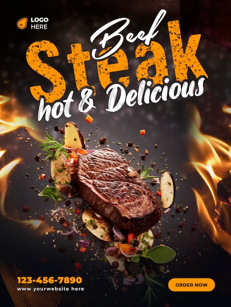 PSD beef steak hot and delicious social media instagram post template