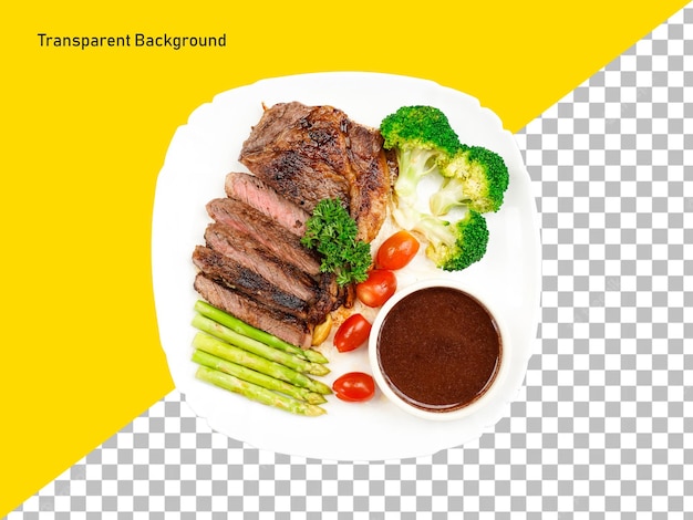 Beef steak with sauce on transparent background