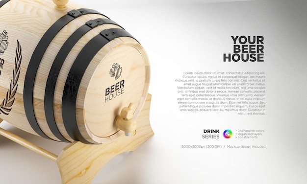 Beer barrel mockup for your brand name and logo