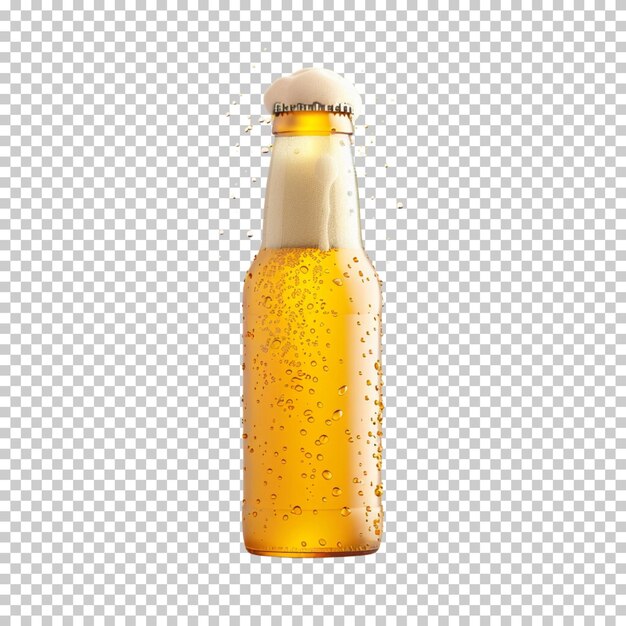 透明な背景に隔離されたビールボトルとビールグラス