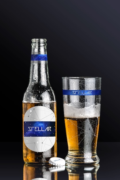 PSD beer bottle and glass mock up design