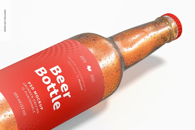 Beer bottle mockup, close-up