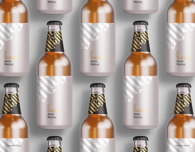 PSD beer bottle mockup top view multiple