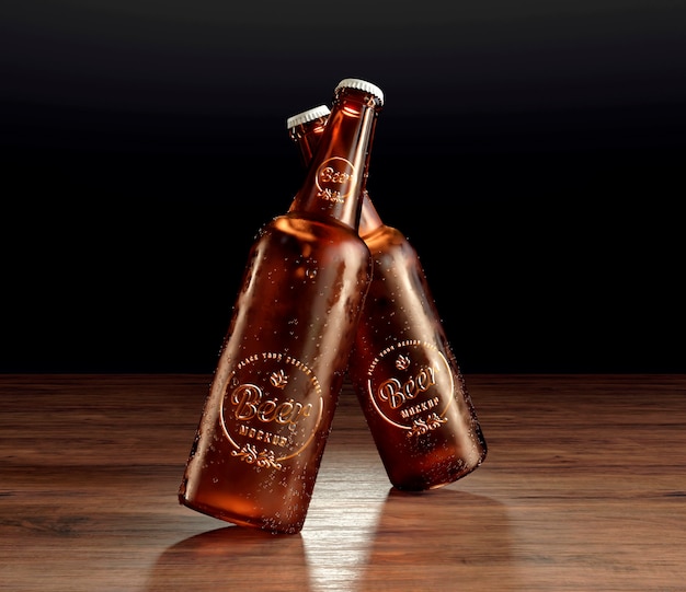 PSD beer bottle with label mock-up design